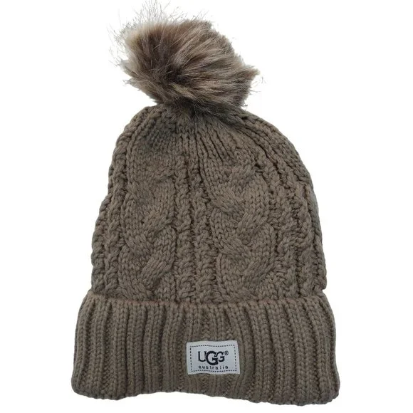 UGG | Accessories | Ugg Knit Cable Beanie Hat Faux Fur Pom  display picture 1